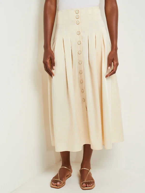 Maxi Button Front A-Line Skirt - Pleated Woven leather skirt sleek