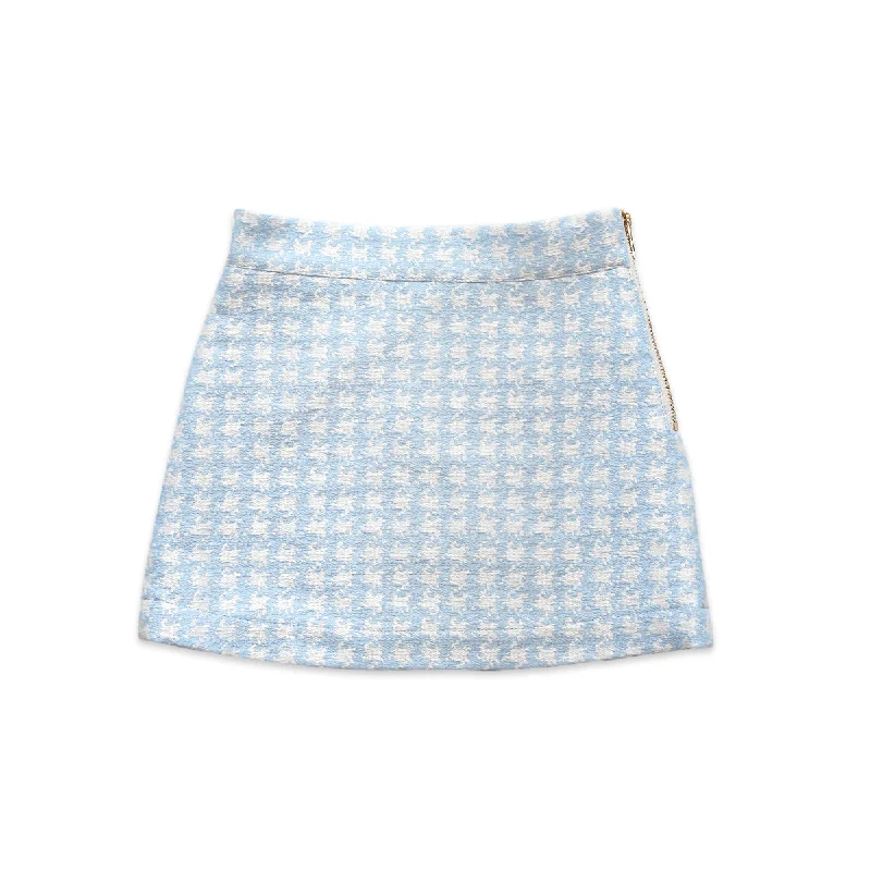 Zoe houndstooth Skirt blue leather skirt bold