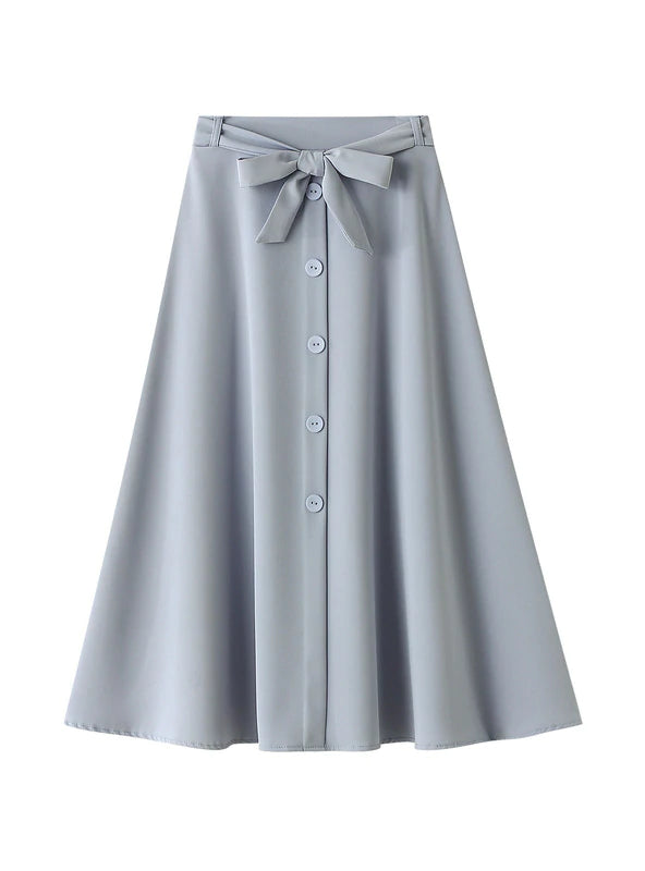 HIGH WAIST BOW TIE BIG SWING SKIRT linen skirt natural