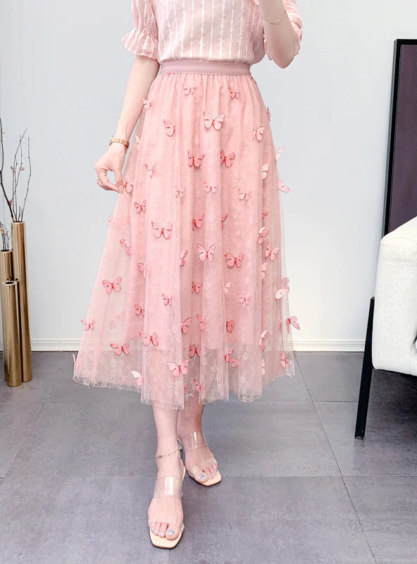 THREE-DIMENSIONAL BUTTERFLY EMBROIDERED GAUZE SKIRT tulle skirt dreamy