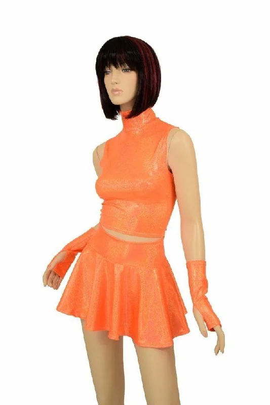 3PC Orange Top, Skirt, & Gloves Skirt Set lace skirt delicate