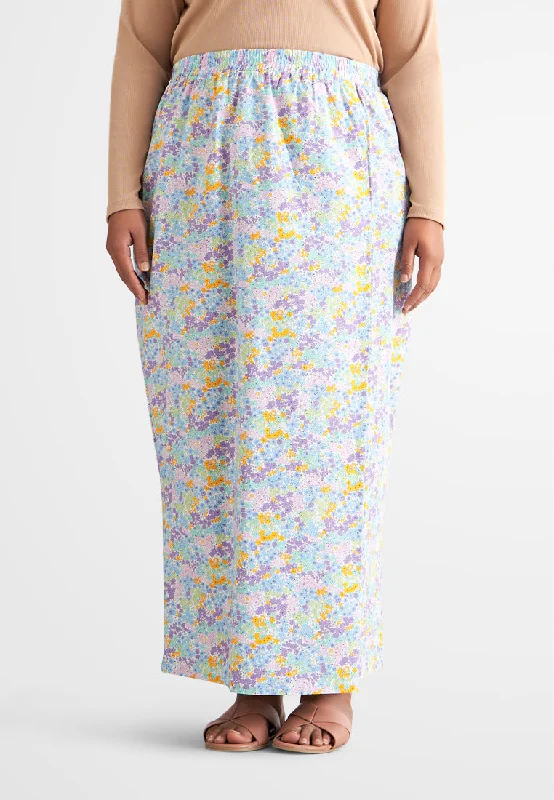 Seroja Raya Eyelet Collection Printed Cotton Skirt - White Floral high waist skirt