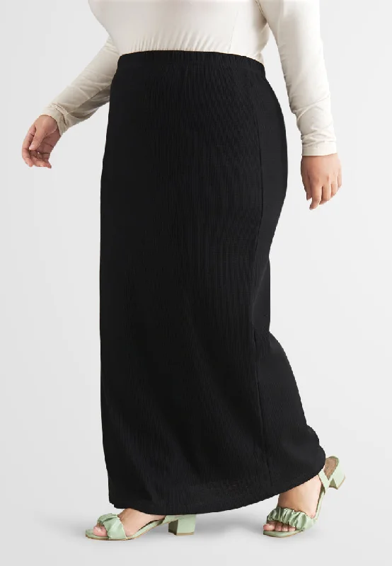 Warina Waffle Straight Cut Skirt - Black linen skirt breathable