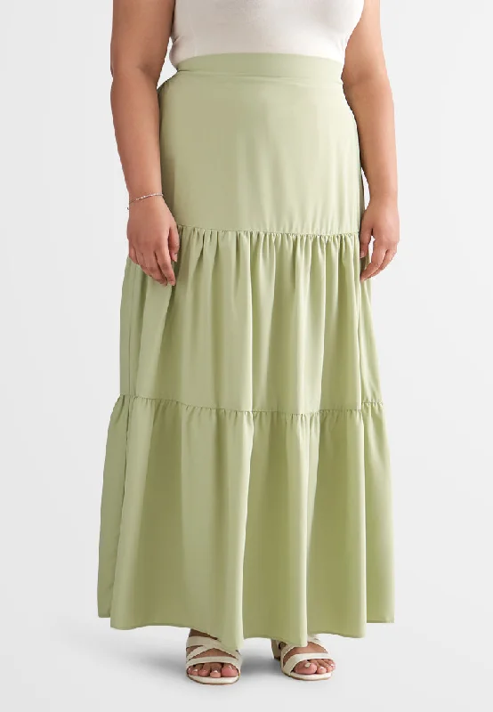 Sandria Long Tiered Skirt - Green leather skirt bold