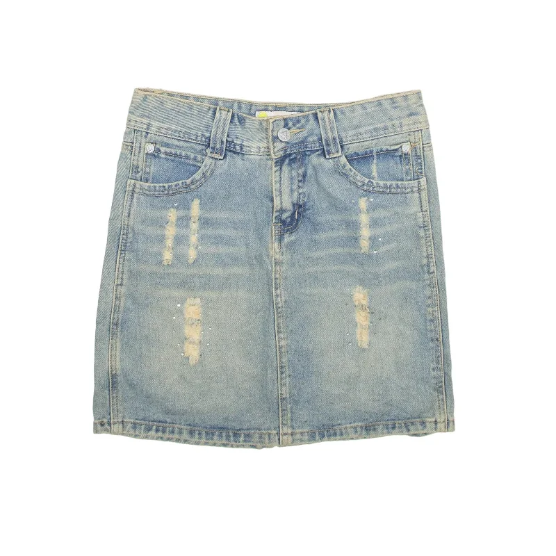 97MHZ Diamond Distressed Short Mini Skirt Blue Denim Womens M leather skirt refined