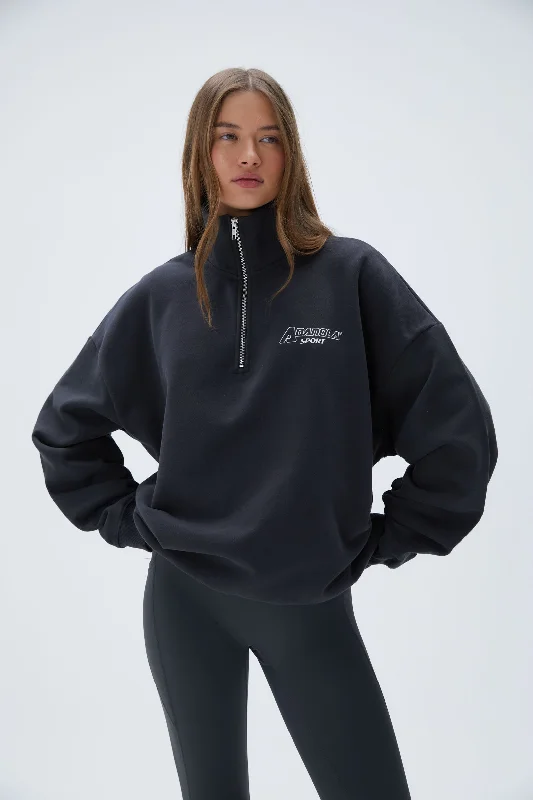 "A" Oversized Funnel Neck Zip Sweatshirt - Graphite Grey Zip Hoodie Drawstring Kangaroo Pocket "A" Oversized Funnel Neck Zip Sweatshirt - Graphite Grey Zip Hoodie Drawstring Kangaroo Pocket