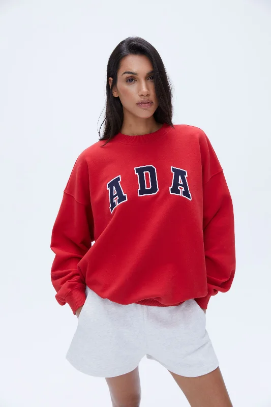 ADA Oversized Sweatshirt - Classic Red Hoodie with Raglan Sleeves Sporty Comfortable ADA Oversized Sweatshirt - Classic Red Hoodie with Raglan Sleeves Sporty Comfortable
