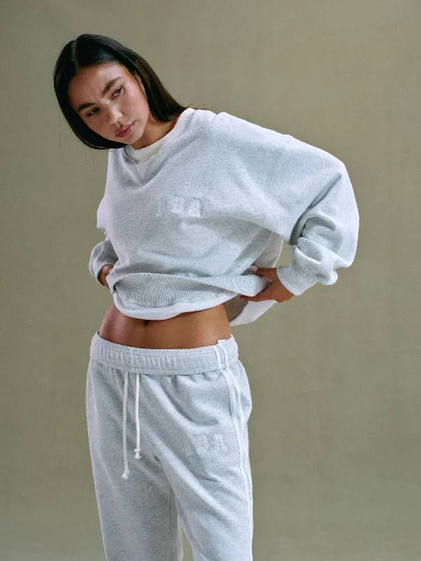 ADA Stitch Loose Fit Sweatshirt - Light Grey Melange/Marshmallow White Hoodie with Set-In Sleeves Structured Classic ADA Stitch Loose Fit Sweatshirt - Light Grey Melange/Marshmallow White Hoodie with Set-In Sleeves Structured Classic
