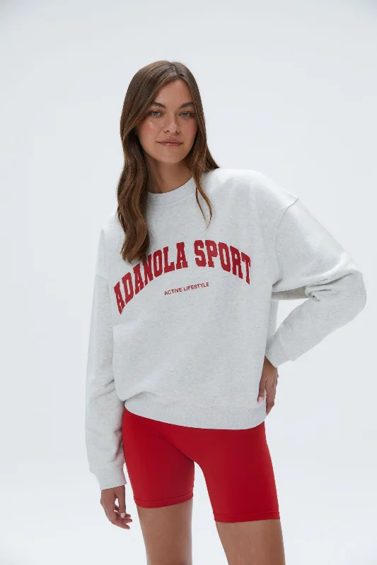 Adanola Sport Relaxed Sweatshirt - Light Grey Melange/Classic Red Hoodie with Hem Patch Decorative Personalized Adanola Sport Relaxed Sweatshirt - Light Grey Melange/Classic Red Hoodie with Hem Patch Decorative Personalized