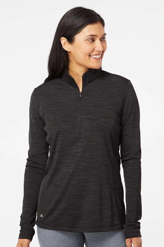 Adidas Womens Moisture Wicking 1/4 Zip Sweatshirt - Black Melange Hoodie with Elastic Cuffs Stretchable Comfortable Adidas Womens Moisture Wicking 1/4 Zip Sweatshirt - Black Melange Hoodie with Elastic Cuffs Stretchable Comfortable