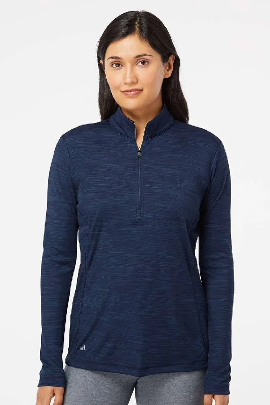Adidas Womens Moisture Wicking 1/4 Zip Sweatshirt - Collegiate Navy Blue Melange Hoodie with Cuffed Sleeves Snug Secure Adidas Womens Moisture Wicking 1/4 Zip Sweatshirt - Collegiate Navy Blue Melange Hoodie with Cuffed Sleeves Snug Secure