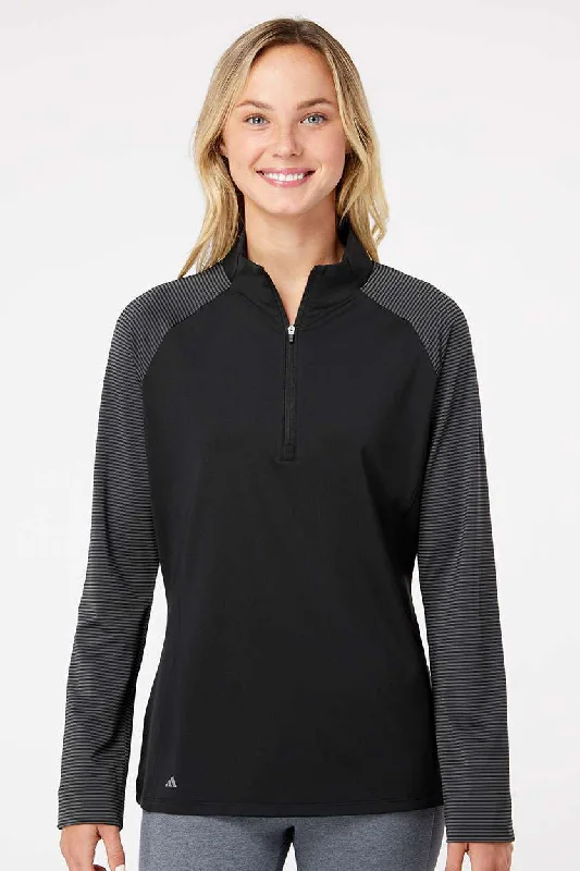 Adidas Womens Stripe Block Moisture Wicking 1/4 Zip Sweatshirt - Black Hoodie with Full-Zip Functional Layering Adidas Womens Stripe Block Moisture Wicking 1/4 Zip Sweatshirt - Black Hoodie with Full-Zip Functional Layering