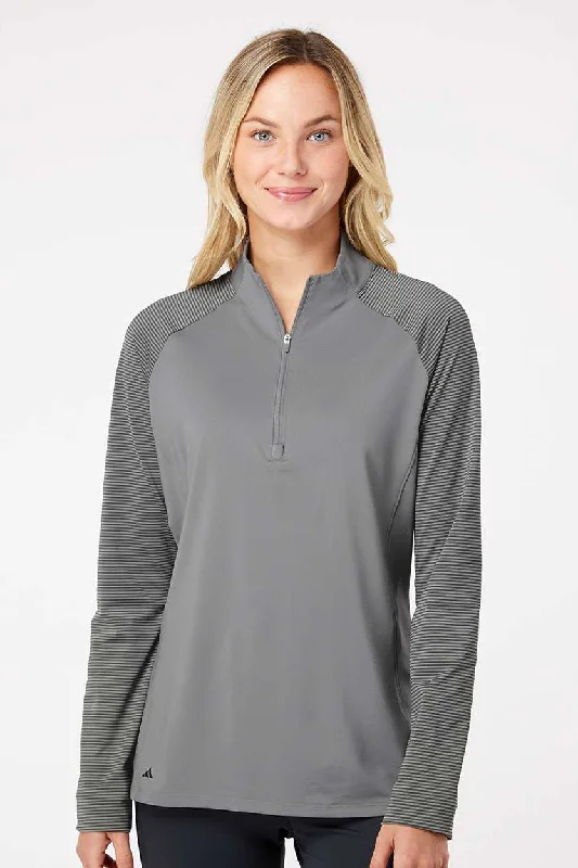Adidas Womens Stripe Block Moisture Wicking 1/4 Zip Sweatshirt - Grey Hoodie with Hem Elastic Stretchable Comfortable Adidas Womens Stripe Block Moisture Wicking 1/4 Zip Sweatshirt - Grey Hoodie with Hem Elastic Stretchable Comfortable