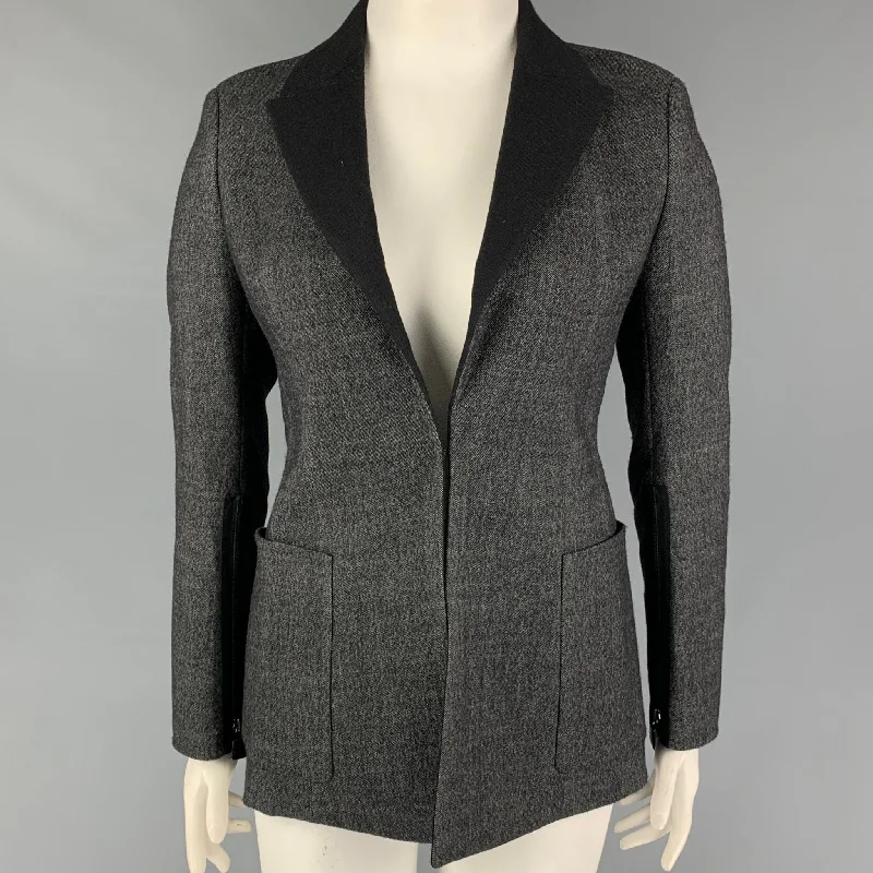 AKRIS Size 8 Black Grey Wool Nailhead Jacket Blazer Appliqued Jacket Beaded Jacket Sequined Jacket