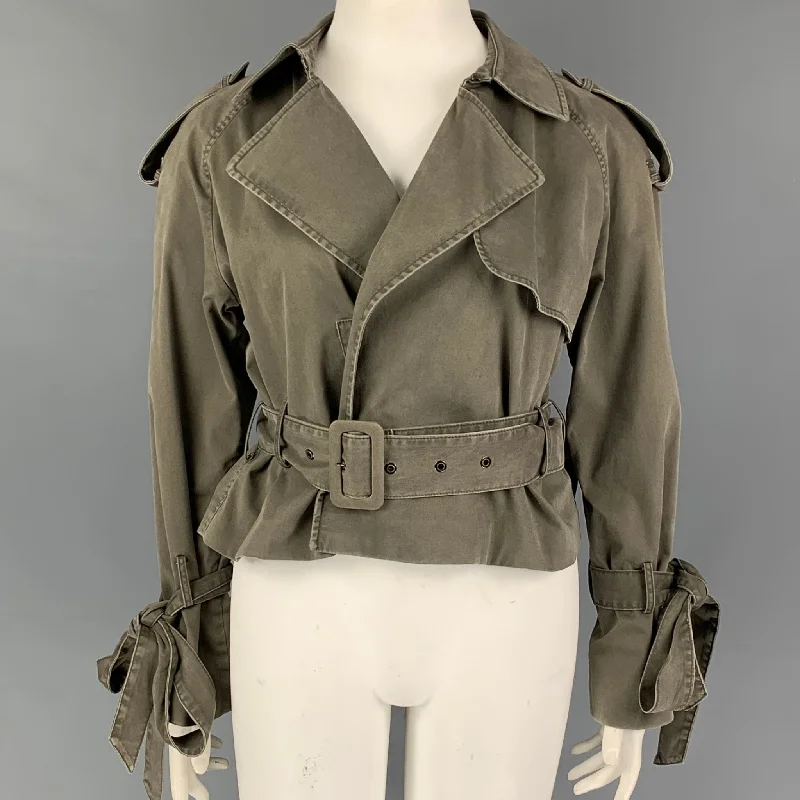 ANINE BING Size L Olive Cotton Belted Jacket Oversized Jacket Tailored Jacket Straight Jacket