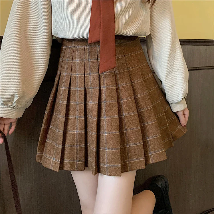 Autumn Plaid Tennis Skirt (Brown) velvet skirt luxury