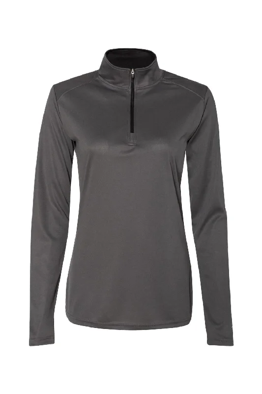 Badger Womens B-Core Moisture Wicking 1/4 Zip Sweatshirt - Graphite Grey/Black - Closeout Hooded Sweatshirt Casual Wear Street Style Badger Womens B-Core Moisture Wicking 1/4 Zip Sweatshirt - Graphite Grey/Black - Closeout Hooded Sweatshirt Casual Wear Street Style