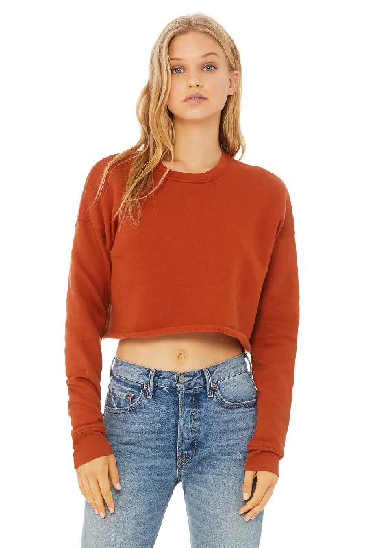 Bella + Canvas Womens Cropped Fleece Crewneck Sweatshirt - Brick Red Hoodie with Hem Applique Textured Unique Bella + Canvas Womens Cropped Fleece Crewneck Sweatshirt - Brick Red Hoodie with Hem Applique Textured Unique