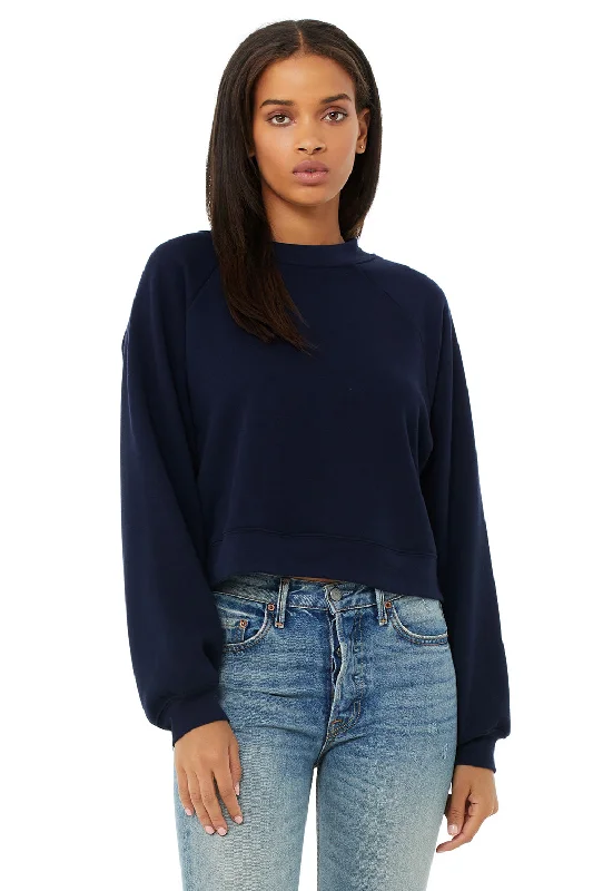 Bella + Canvas Womens Raglan Crewneck Sweatshirt - Navy Blue Hoodie with Contrast Stitching Detailed Premium Bella + Canvas Womens Raglan Crewneck Sweatshirt - Navy Blue Hoodie with Contrast Stitching Detailed Premium