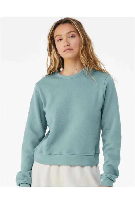 Bella + Canvas Womens Sponge Fleece Classic Crewneck Sweatshirt - Heather Blue Lagoon Hoodie with Hem Frayed Vintage Worn Bella + Canvas Womens Sponge Fleece Classic Crewneck Sweatshirt - Heather Blue Lagoon Hoodie with Hem Frayed Vintage Worn