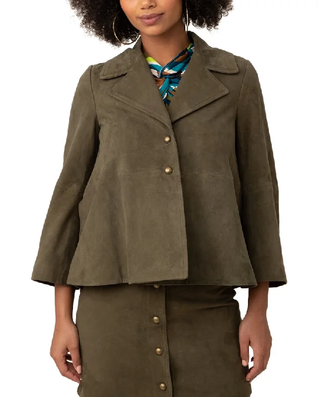 Trina Turk Lorette Suede Jacket Snapped Jacket Toggled Jacket Drawstring Jacket