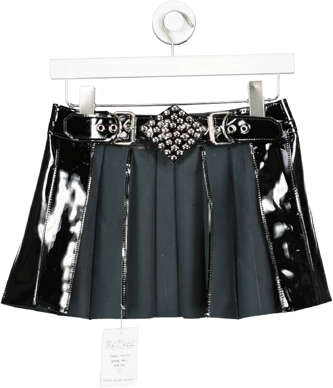 Black Open Front Pleated Mini Skirt UK XS lightweight skirt design