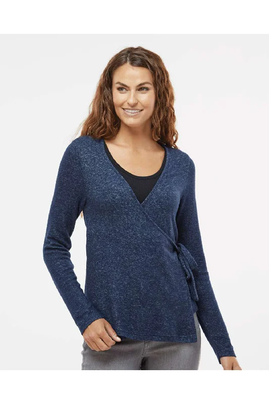 Boxercraft Womens Cuddle Wrap Sweatshirt - Heather Navy Blue - Closeout Hoodie with Hem Lace Feminine Delicate Boxercraft Womens Cuddle Wrap Sweatshirt - Heather Navy Blue - Closeout Hoodie with Hem Lace Feminine Delicate