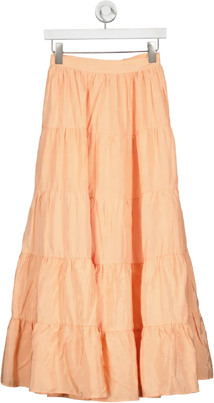 By Malina Orange Scarlett High-rise Tiered-hem Rayon Skirt UK XS linen skirt light