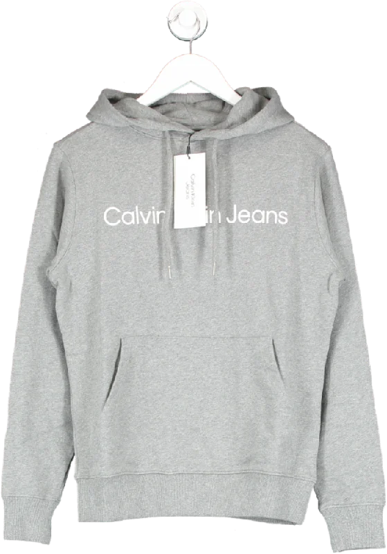 Calvin Klein Grey Mid-grey Logo Hoodie BNWT UK XXS Hoodie with Hem Applique Textured Unique Calvin Klein Grey Mid-grey Logo Hoodie BNWT UK XXS Hoodie with Hem Applique Textured Unique