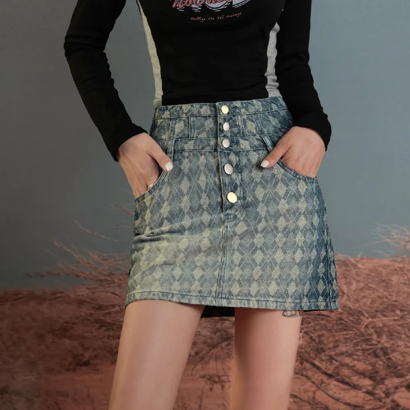 Gradient Argyle Denim Skirt cashmere skirt fine