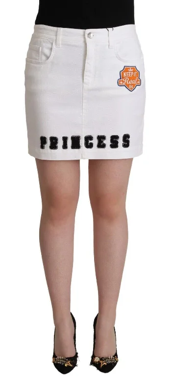 Dolce & Gabbana Chic Embellished White Denim Mini Skirt casual skirt length