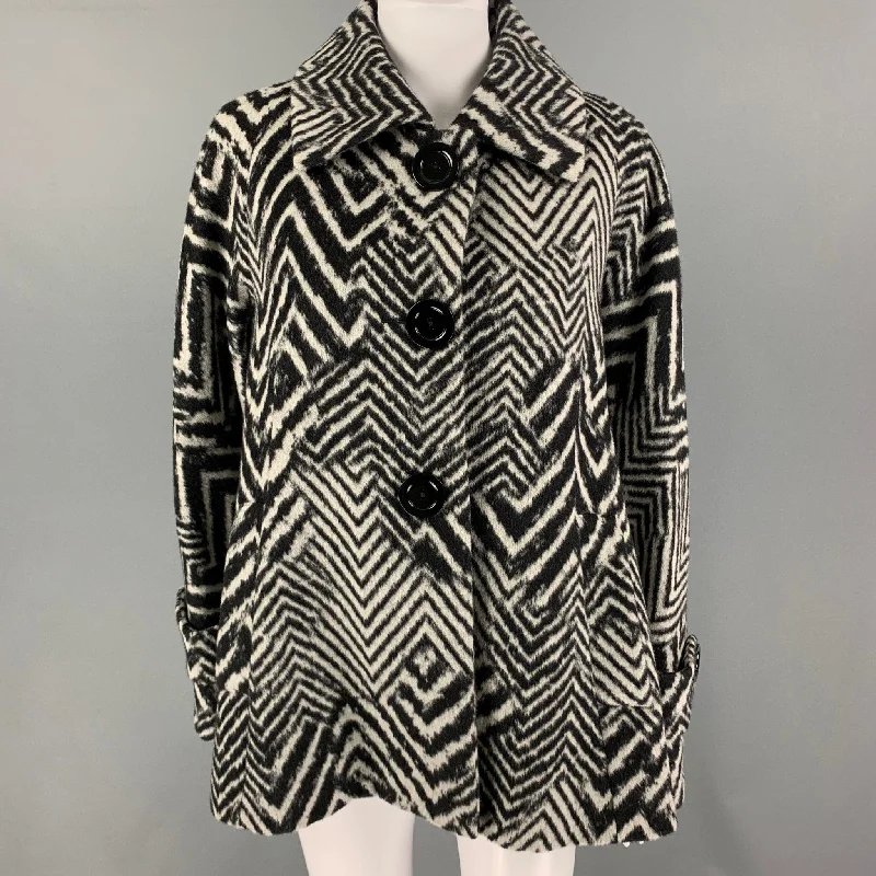 CINZIA ROCCA Size 8 Black Grey Angora Blend Zig Zag A-Line Jacket Rayon Jacket Velvet Jacket Corduroy Jacket