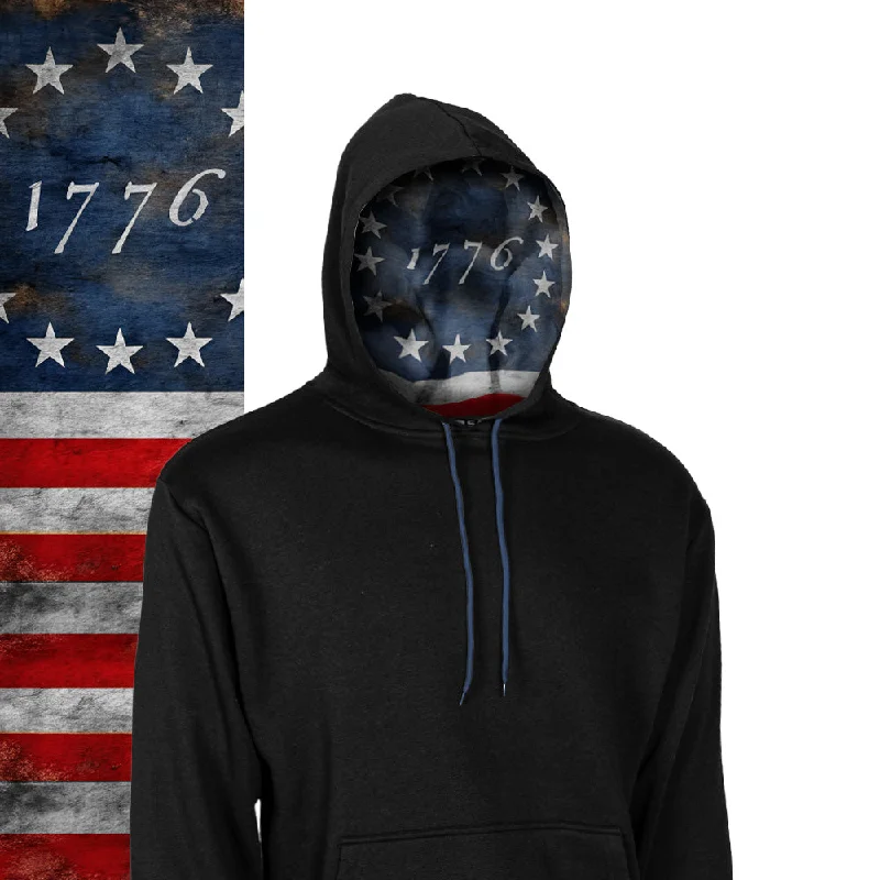 Classic Lined Hoodie | 1776 Flag | Black Hoodie with Drawstring Waist Adjustable Fitted Classic Lined Hoodie | 1776 Flag | Black Hoodie with Drawstring Waist Adjustable Fitted
