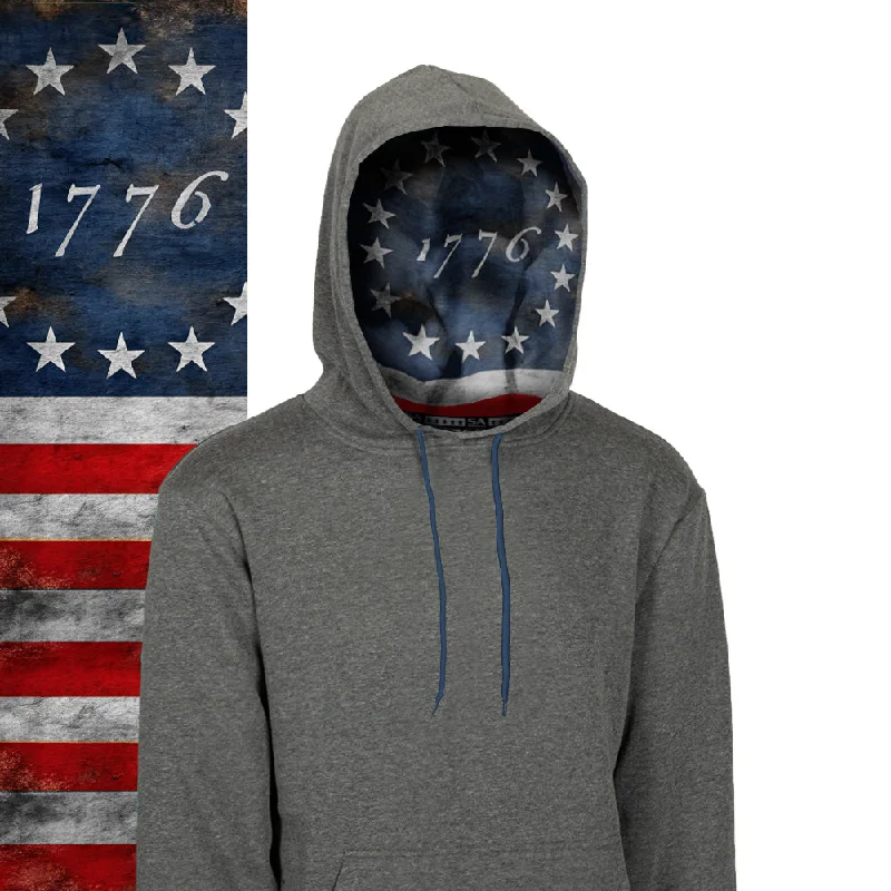 Classic Lined Hoodie | 1776 Flag | Dark Heather Grey Hoodie with Slit Hem Functional Movement Classic Lined Hoodie | 1776 Flag | Dark Heather Grey Hoodie with Slit Hem Functional Movement