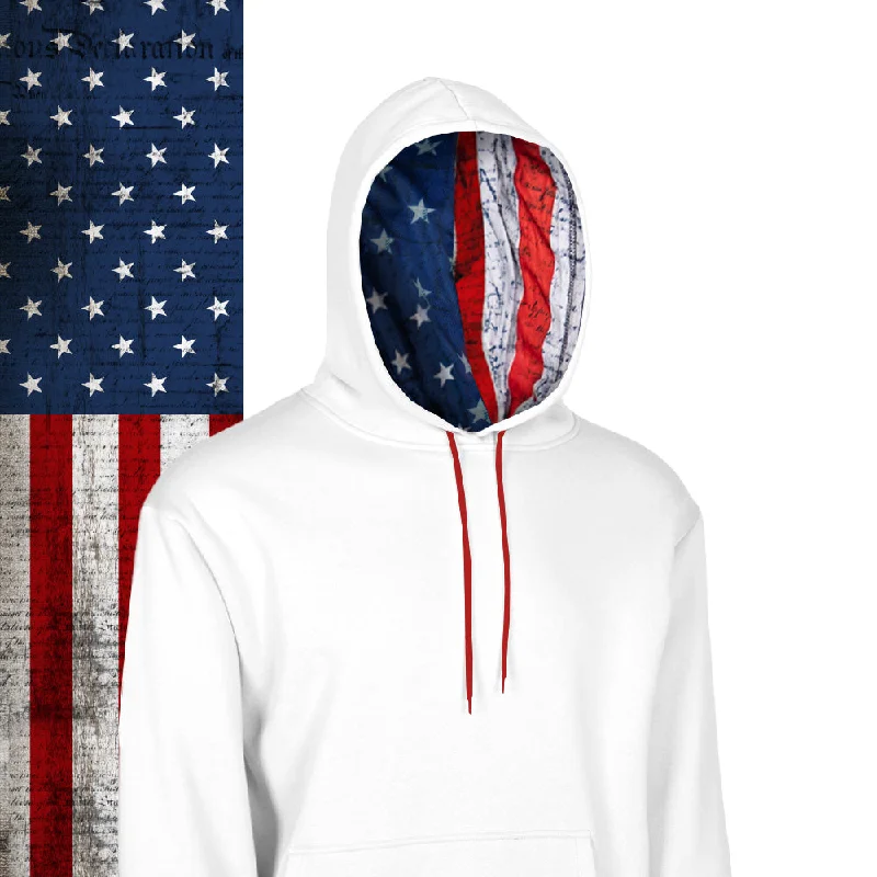 Classic Lined Hoodie | American Flag | White Hoodie with Drop Shoulder Relaxed Streetwear Classic Lined Hoodie | American Flag | White Hoodie with Drop Shoulder Relaxed Streetwear