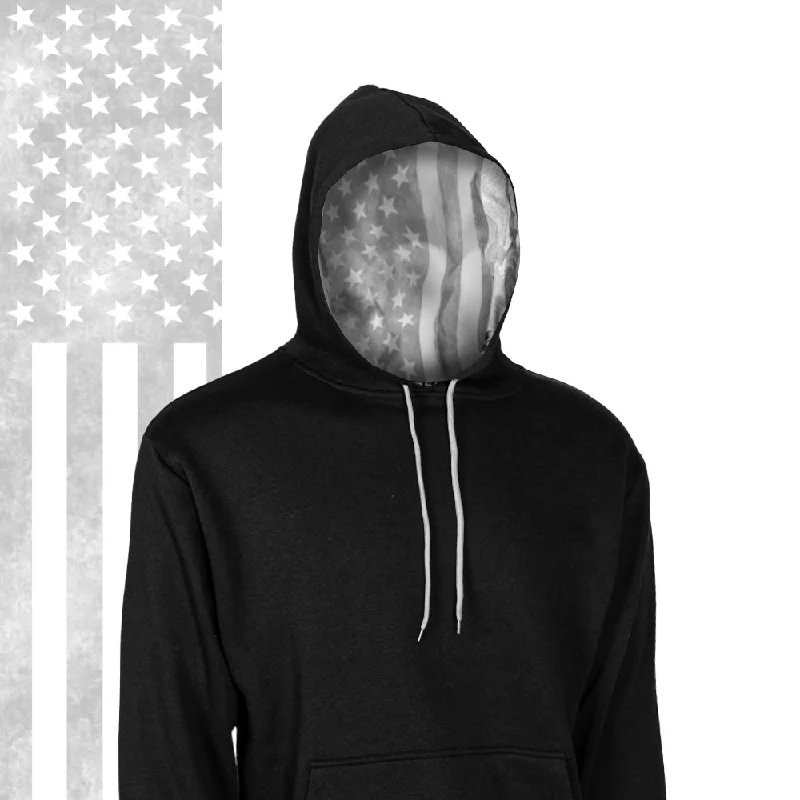 Classic Lined Hoodie | Ghost American Flag | Black Hoodie with High-Low Hem Asymmetrical Trendy Classic Lined Hoodie | Ghost American Flag | Black Hoodie with High-Low Hem Asymmetrical Trendy