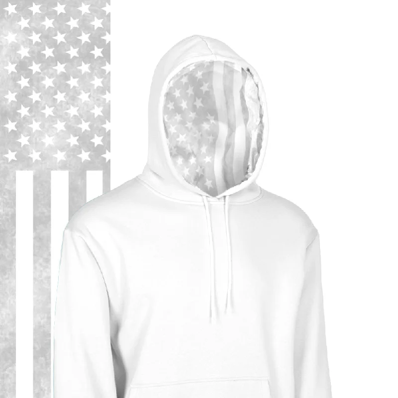 Classic Lined Hoodie | Ghost American Flag | White Hoodie with Oversized Fit Loose Comfortable Classic Lined Hoodie | Ghost American Flag | White Hoodie with Oversized Fit Loose Comfortable