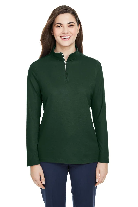 Core 365 Womens Fusion ChromaSoft Performance Moisture Wicking Pique 1/4 Zip Sweatshirt - Forest Green Hoodie with Rolled Sleeves Casual Relaxed Core 365 Womens Fusion ChromaSoft Performance Moisture Wicking Pique 1/4 Zip Sweatshirt - Forest Green Hoodie with Rolled Sleeves Casual Relaxed