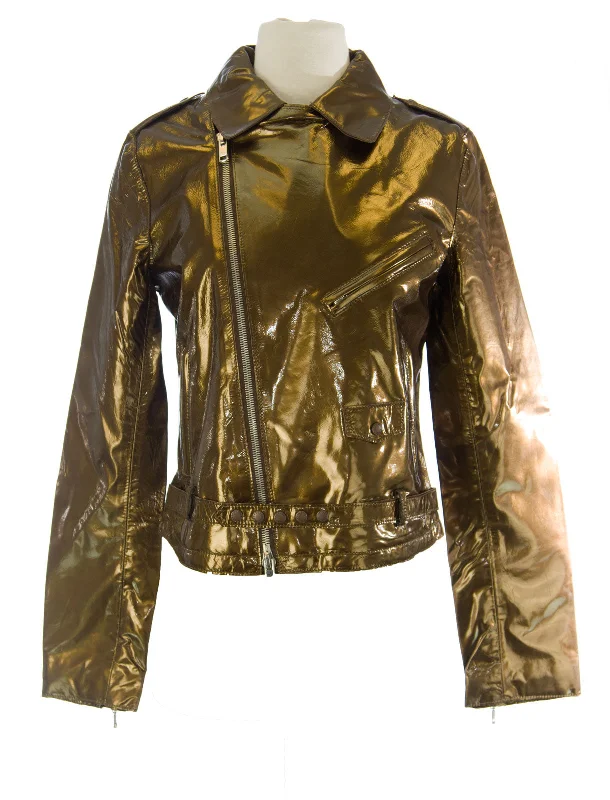 CUSTO BARCELONA Women's Perfecto Gold Diagnal Zip Jacket R793004 $800 NWT Nylon Fabric Polyester Fabric Spandex Fabric