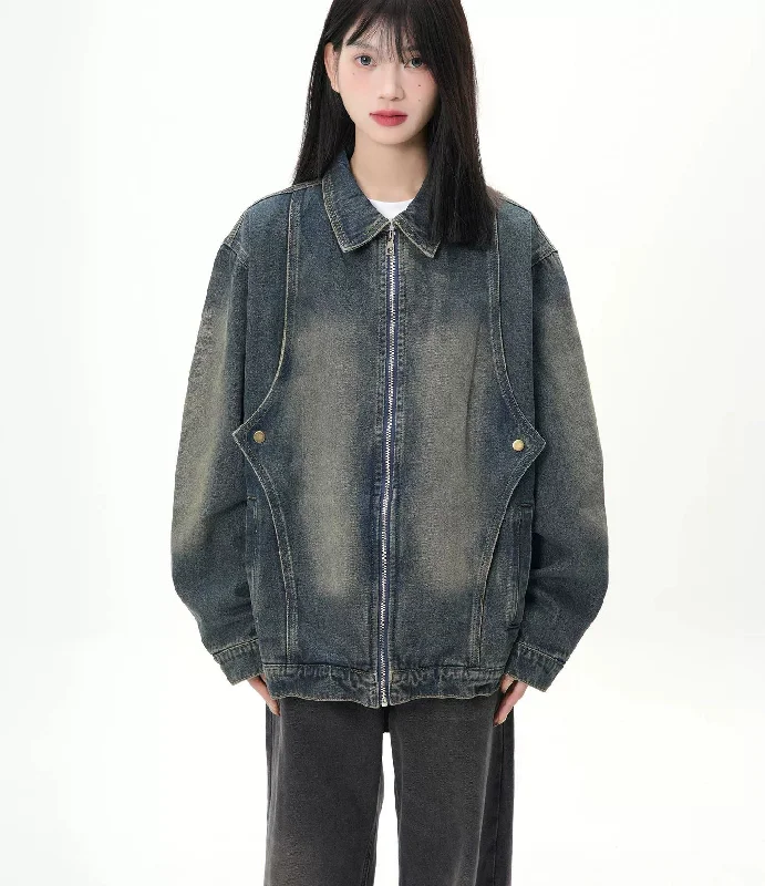 Denim Jacket With Buttons And Zipper Quilted Jacket Puffer Jacket Insulated Jacket