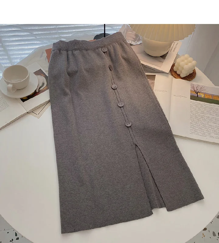 Design sense single breasted split A-line slim Knit Skirt  5741 elastic waist skirt