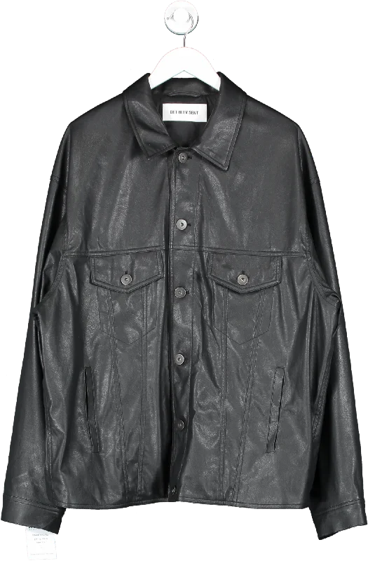 Det Blev Sent Black Leather Button Up Jacket UK M Denim Fabric Leather Fabric Suede Fabric