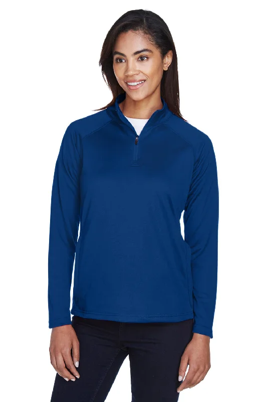 Devon & Jones Womens Compass Stretch Tech Moisture Wicking 1/4 Zip Sweatshirt w/ Pockets - True Royal Blue Hoodie with Slim Fit Tailored Modern Devon & Jones Womens Compass Stretch Tech Moisture Wicking 1/4 Zip Sweatshirt w/ Pockets - True Royal Blue Hoodie with Slim Fit Tailored Modern