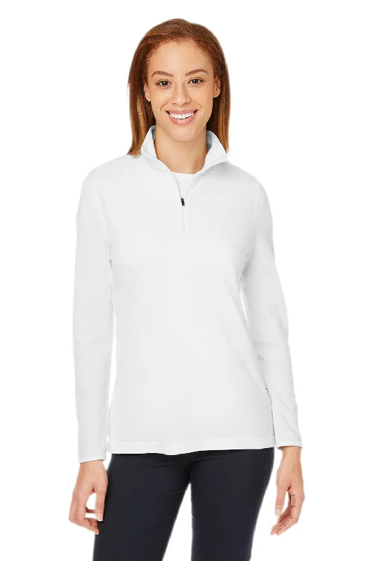 Devon & Jones Womens New Classics Performance Moisture Wicking 1/4 Zip Sweatshirt - White - Closeout Hoodie with Hem Raw Edge Edgy Unfinished Devon & Jones Womens New Classics Performance Moisture Wicking 1/4 Zip Sweatshirt - White - Closeout Hoodie with Hem Raw Edge Edgy Unfinished