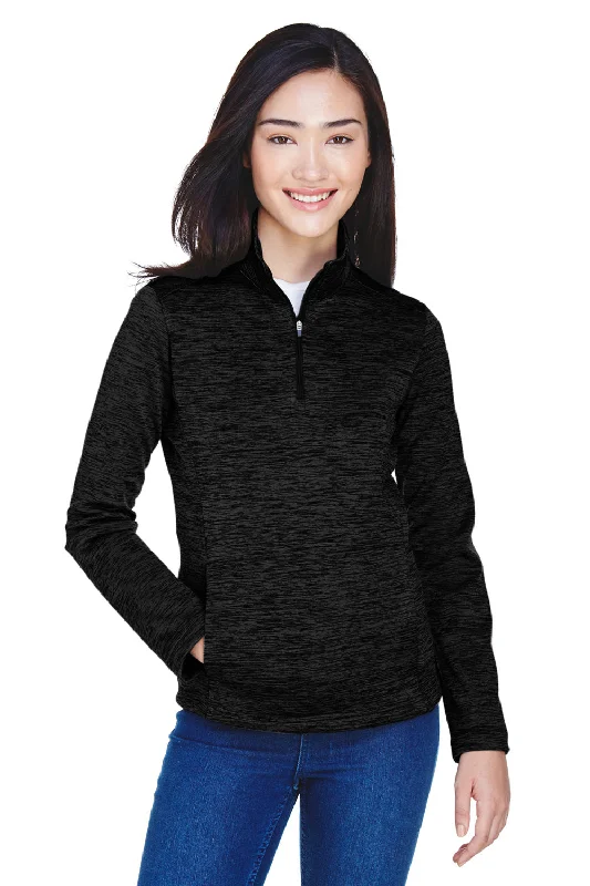 Devon & Jones Womens Newbury Fleece 1/4 Zip Sweatshirt w/ Pouch Pocket - Heather Black Hoodie with Camouflage Military Edgy Devon & Jones Womens Newbury Fleece 1/4 Zip Sweatshirt w/ Pouch Pocket - Heather Black Hoodie with Camouflage Military Edgy
