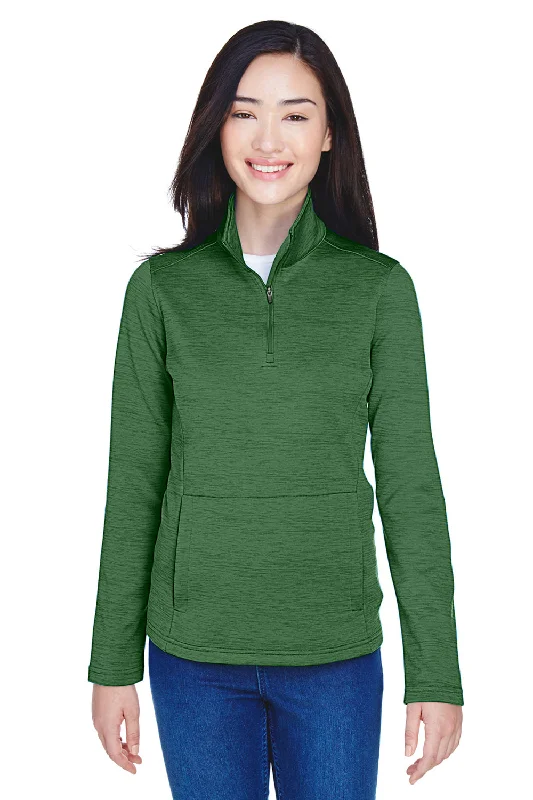 Devon & Jones Womens Newbury Fleece 1/4 Zip Sweatshirt w/ Pouch Pocket - Heather Forest Green Hoodie with Velcro Closure Adjustable Secure Devon & Jones Womens Newbury Fleece 1/4 Zip Sweatshirt w/ Pouch Pocket - Heather Forest Green Hoodie with Velcro Closure Adjustable Secure