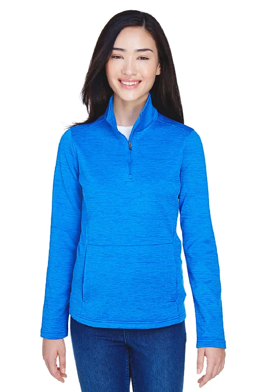 Devon & Jones Womens Newbury Fleece 1/4 Zip Sweatshirt w/ Pouch Pocket - Heather French Blue Cotton Hoodie Fleece Lining Warmth Devon & Jones Womens Newbury Fleece 1/4 Zip Sweatshirt w/ Pouch Pocket - Heather French Blue Cotton Hoodie Fleece Lining Warmth