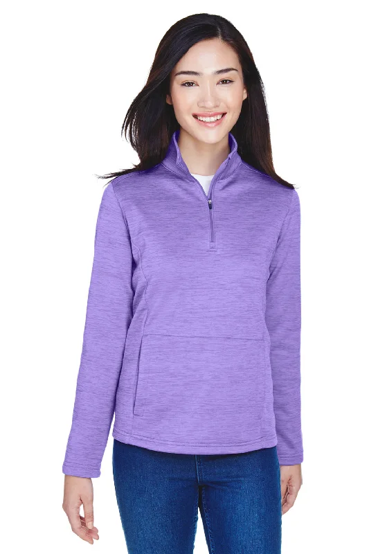 Devon & Jones Womens Newbury Fleece 1/4 Zip Sweatshirt w/ Pouch Pocket - Heather Grape Purple - Closeout Hoodie with Thumb Holes Functional Cozy Devon & Jones Womens Newbury Fleece 1/4 Zip Sweatshirt w/ Pouch Pocket - Heather Grape Purple - Closeout Hoodie with Thumb Holes Functional Cozy