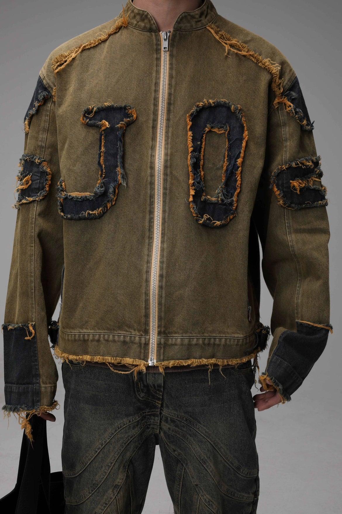 Distressed Jacket With Appliqué V-Neck Jacket Boat Neck Jacket Square Neck Jacket