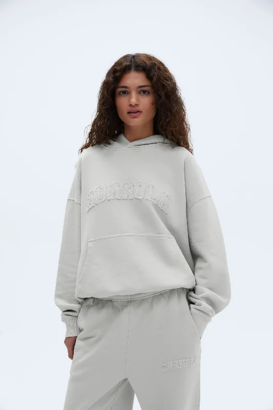Distressed Varsity Oversized Hoodie - Washed Stone Hoodie with Pattern Geometric Abstract Distressed Varsity Oversized Hoodie - Washed Stone Hoodie with Pattern Geometric Abstract